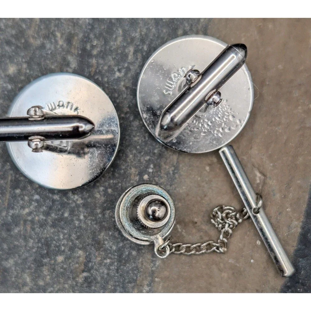 Vintage Swank Cufflinks & Tie Tack Set – Silver Tone Classi